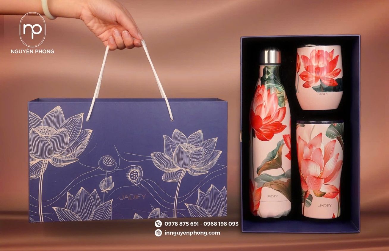 Mẫu hộp kèm túi giấy đựng gốm sứ cao cấp